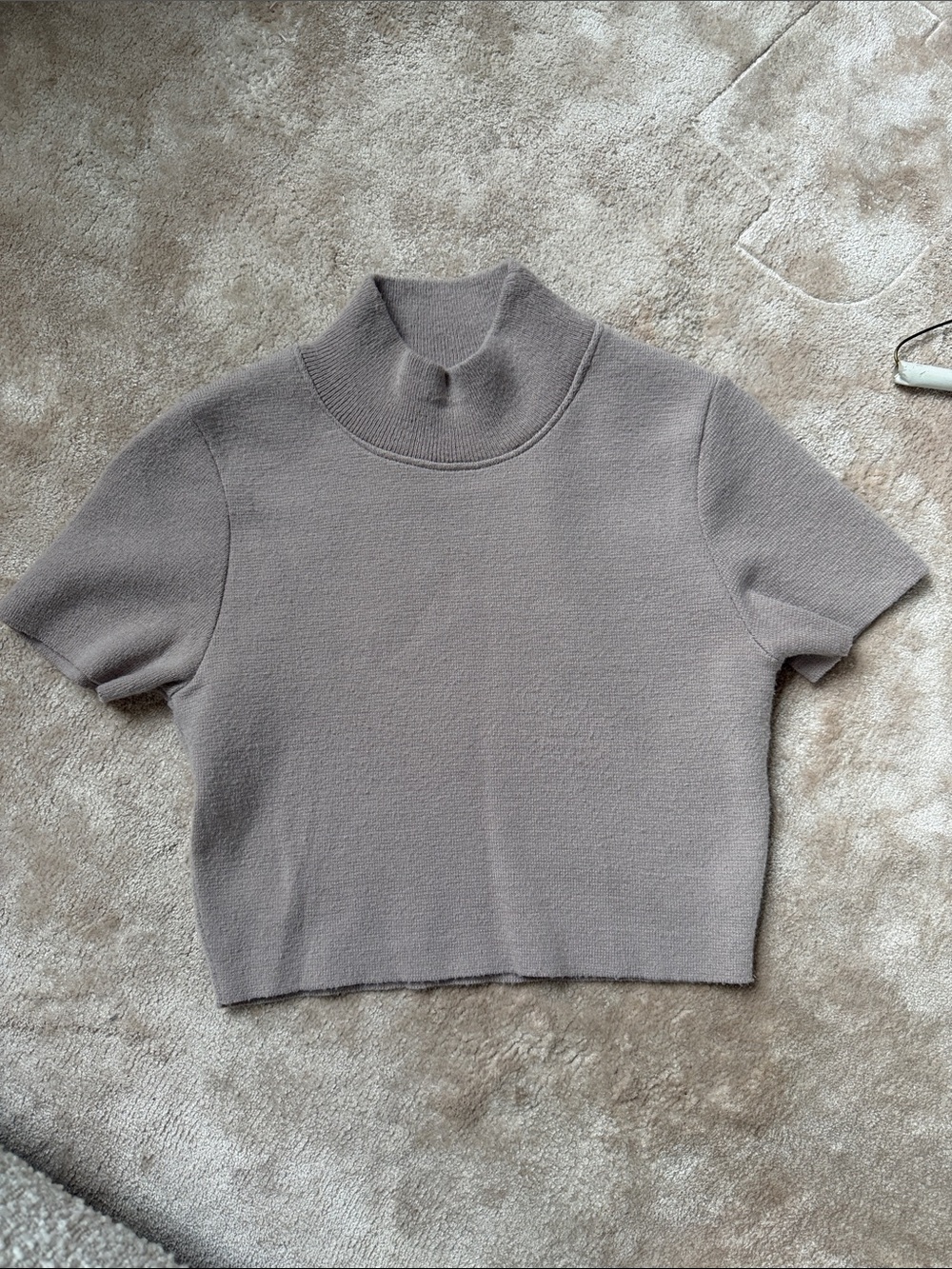 Zara Taupe Cropped Short-Sleeve Mock Neck Top